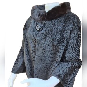 Vintage Mid Century Faux Ersuan Amb Mink Collar Shrr Jacket L/ XL